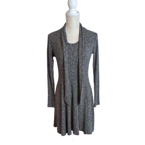 Womens Gray Ribbed Fit and Flare A Line Stretch Dress - Picture 5 of 7